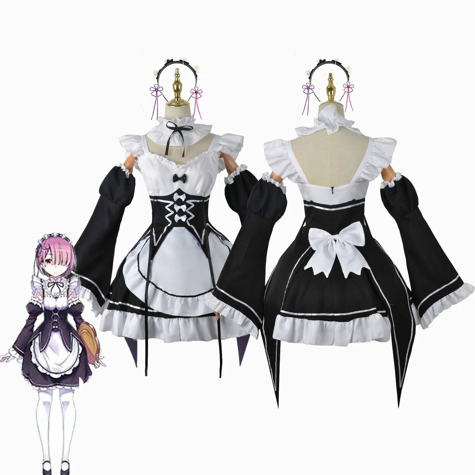 Re Zero Rem Ram Anime Women Outfit Hallowmas Party Cosplay Costume Dress Suit 07FC0E-D4 - KOEEK