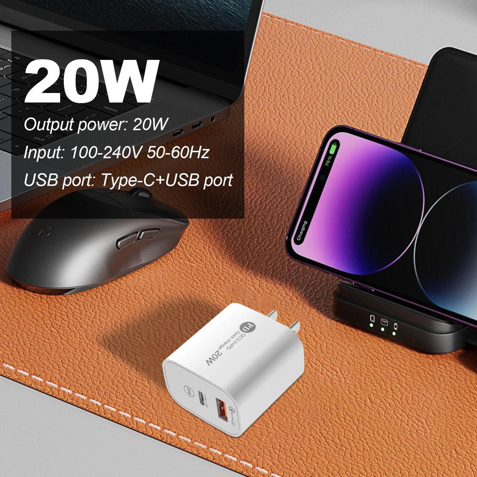 new PD20W USB A and Type C Fast Charging Block Double USB Plug QC3.0 Power Cube koeek - KOEEK