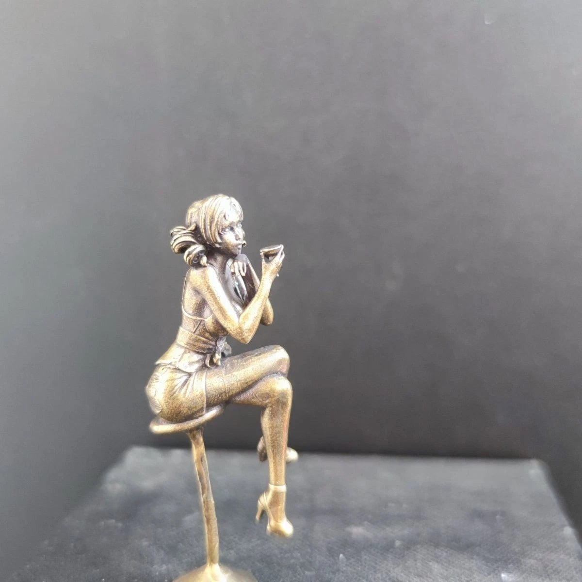 64mm Brass Bar Chair Girl Statue Hot Beauty Model Artwork Collection Toy Decor 07FC0E-D4 - KOEEK