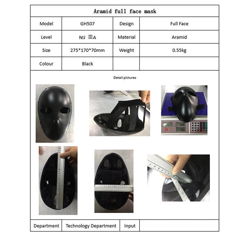 3A Tactical CS Ballistic Bullet Proof Face Mask Armor NIJ Level IIIA face Mask 07FC0E-D4 - KOEEK