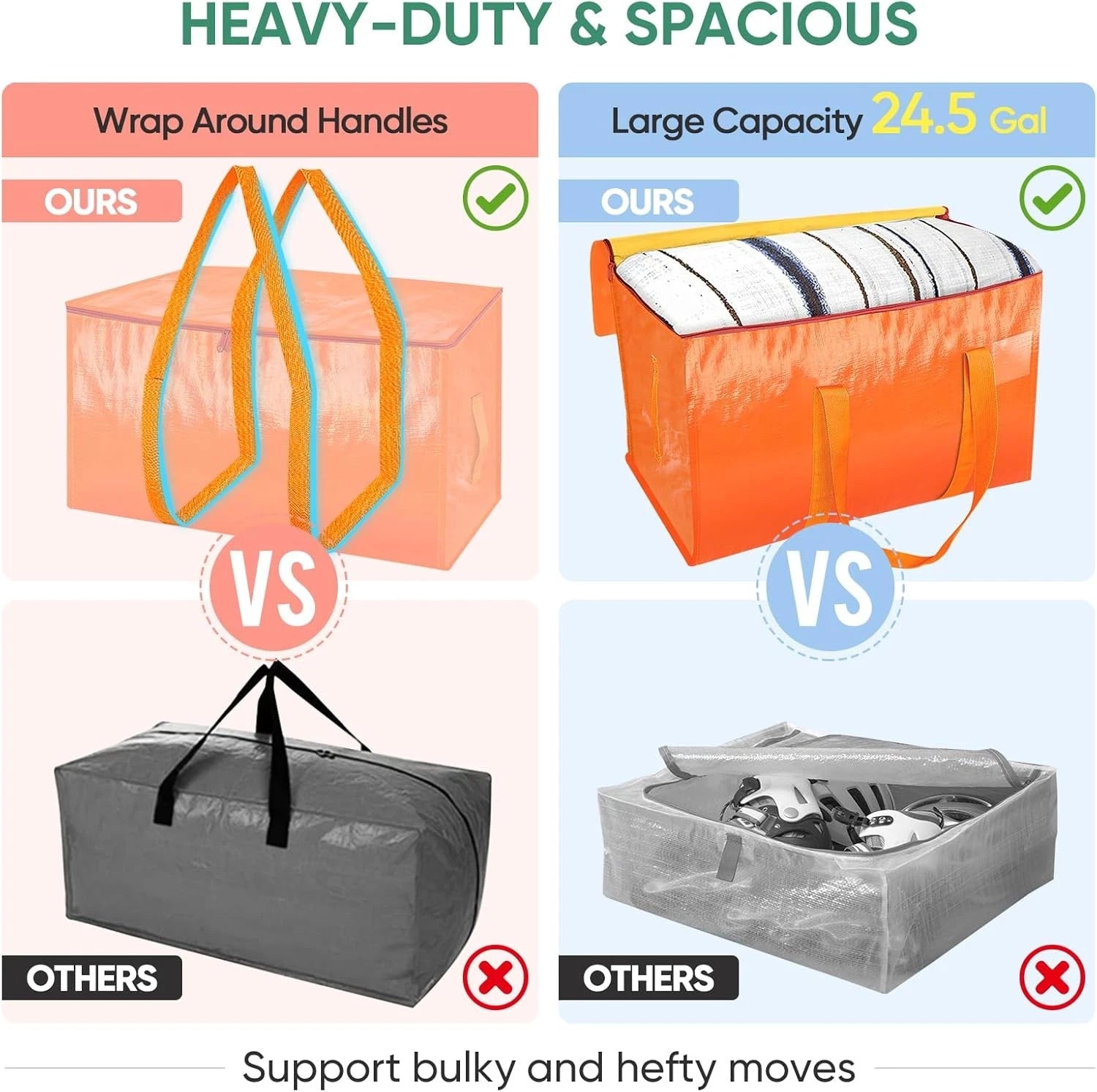 4-piece set of extra-large moving bags with reinforced handles 07FC0E-D4 - KOEEK