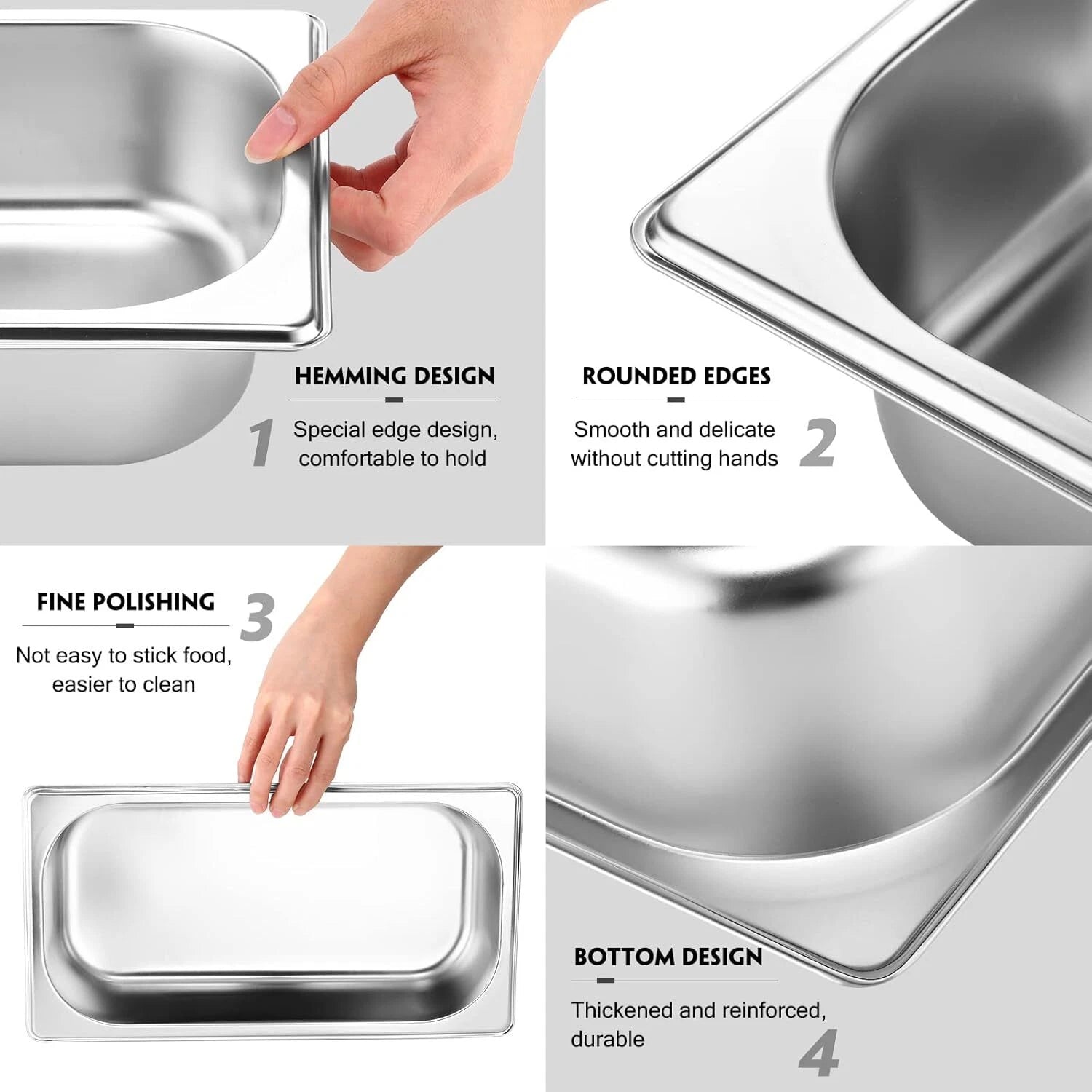 10 Pack Hotel Pan, Stainless Steel Steamer, 1/3 Size, 0.8 mm Thick 07FC0E-D4 - KOEEK