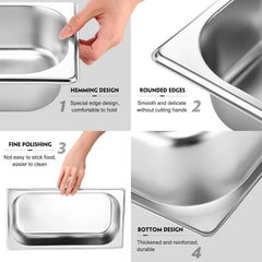 10 Pack Hotel Pan, Stainless Steel Steamer, 1/3 Size, 0.8 mm Thick 07FC0E-D4 - KOEEK