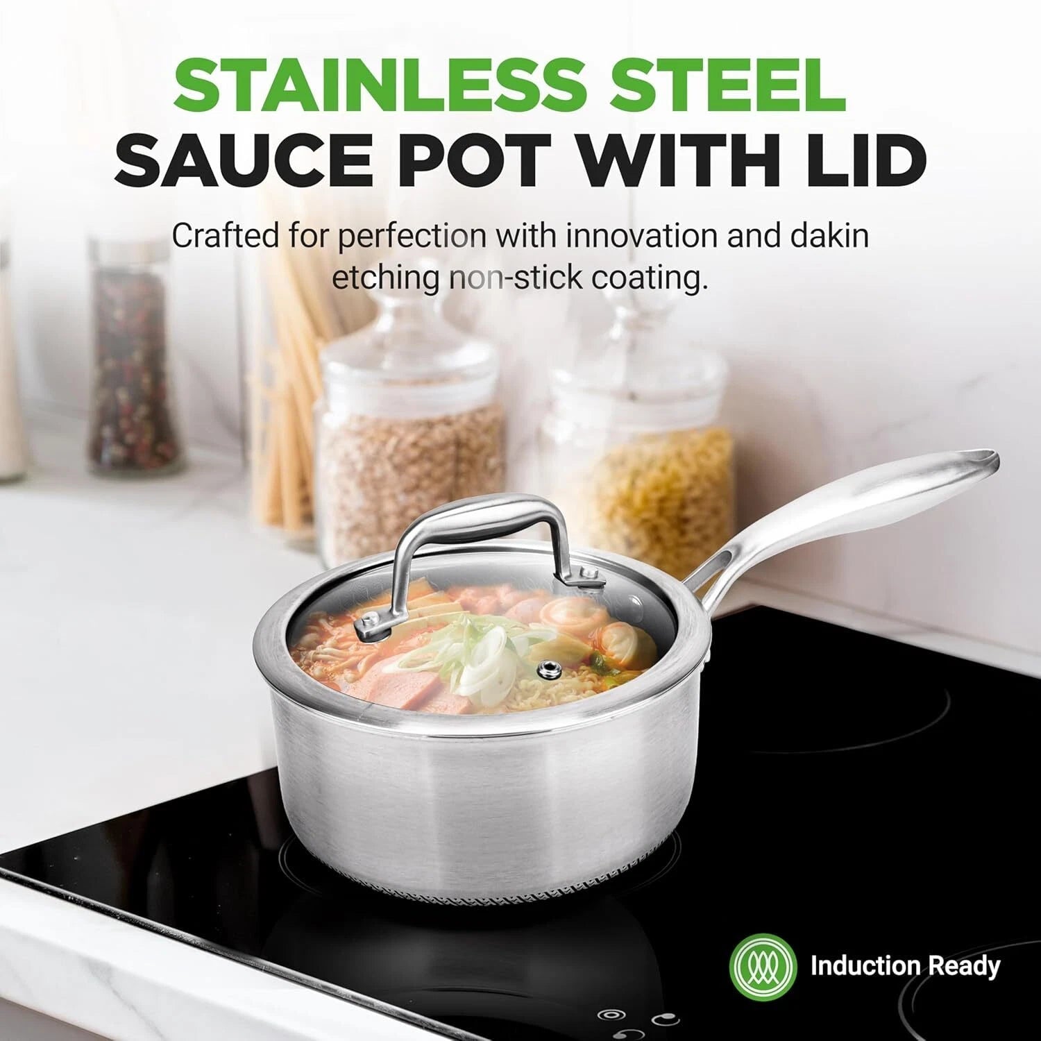 2 QT Stainless Steel Sauce Kettle - 3-in-1 Kitchen Sauce Kettle with Glass Lid 07FC0E-D4 - KOEEK