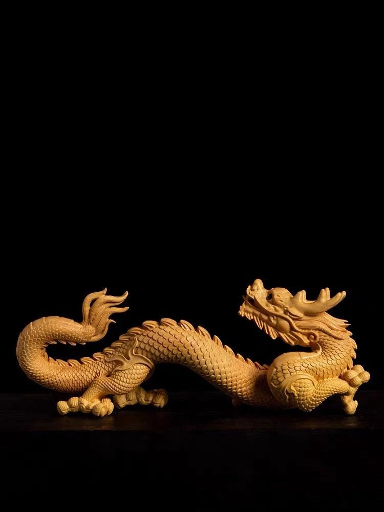 10cm Boxwood Zodiac Dragon Wood Carving Chinese Style Desk Decor 07FC0E-D4 - KOEEK