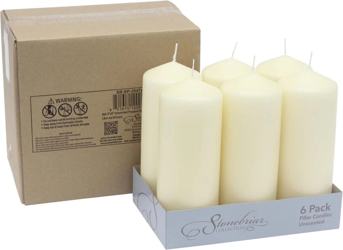 80 Hour Long Burn Unscented Pillar Candle, 3x8, Ivory, Pack of 6 07FC0E-D4 - KOEEK
