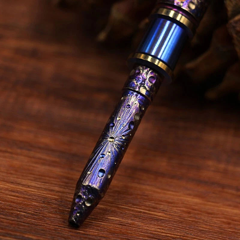Titanium Meteorite Pattern Mechanical Signature Pen Tactical Ballpint Pen EDC 07FC0E-D4 - KOEEK