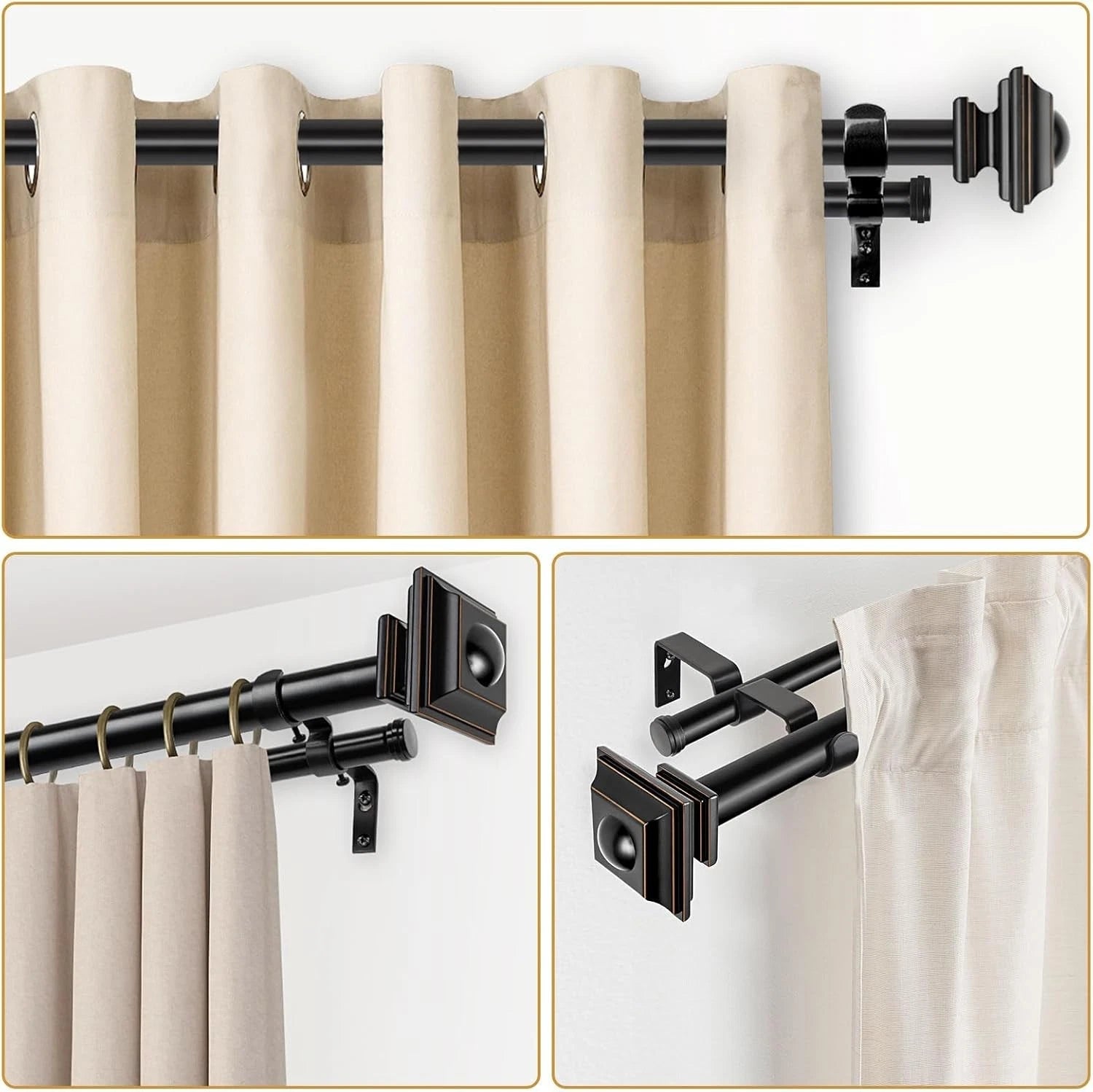 1-inch double curtain rod,adjustable length range from 72 to 144 inches 07FC0E-D4 - KOEEK
