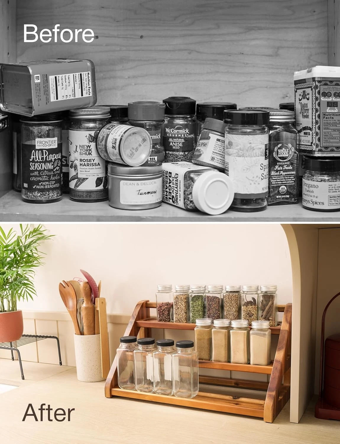 Acacia Wood Spice Rack for Countertop - Wooden Tray Holds 24 Jars Spice Racks 07FC0E-D4 - KOEEK