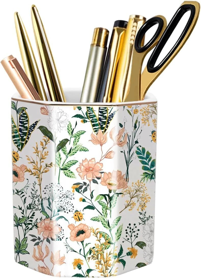 Cute Pen Holder for Desk, Ceramic Pencil Holder, Pen Cup Marker Holder Makeup 07FC0E-D4 - KOEEK