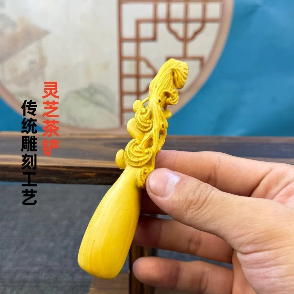 Boxwood Carved Lingzhi Tea Scoop Home Décor Chinese Style Handicraft Ornament 07FC0E-D4 - KOEEK
