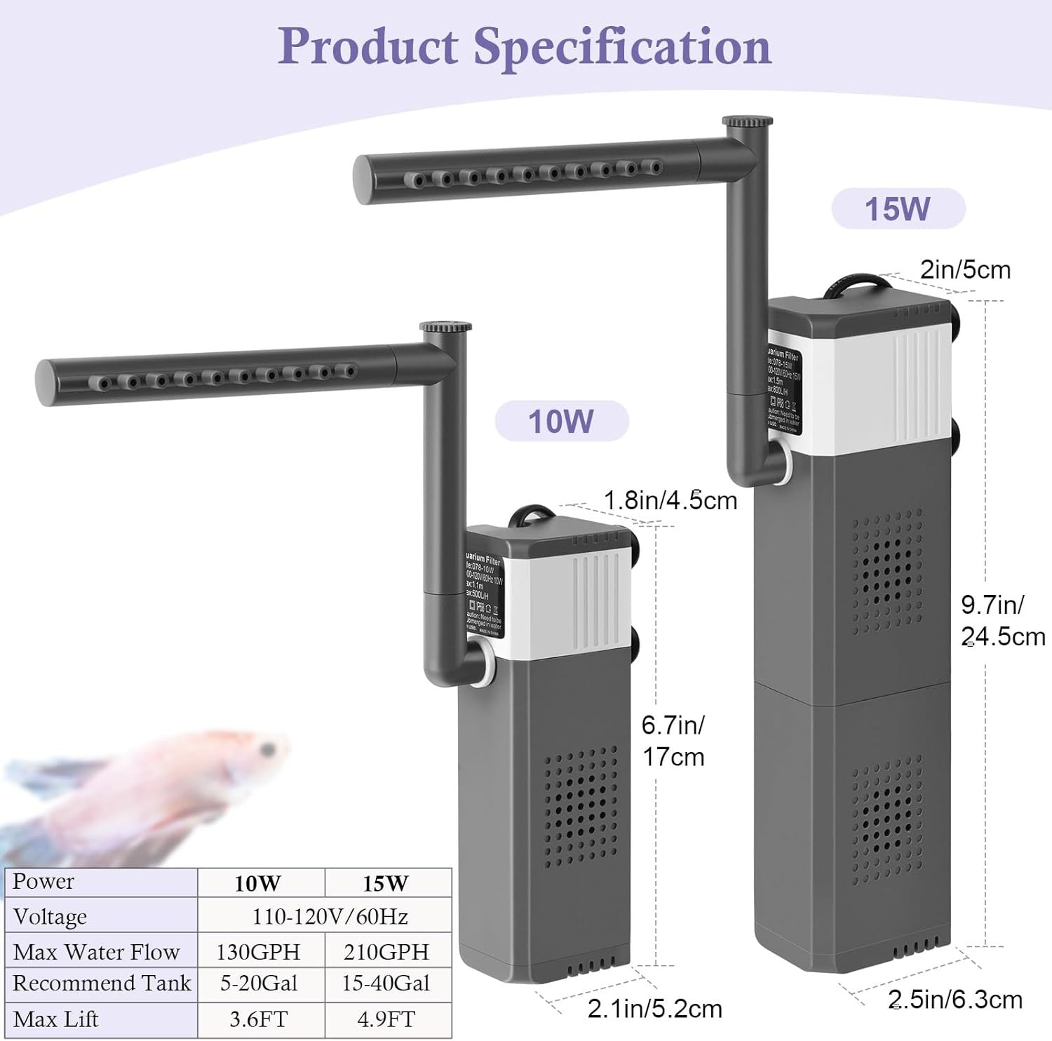 new 15W 210GPH Ultra Powerful Aquarium Filter for 15-40Gallon Fish Gray/White 07FC0E-D4 - KOEEK