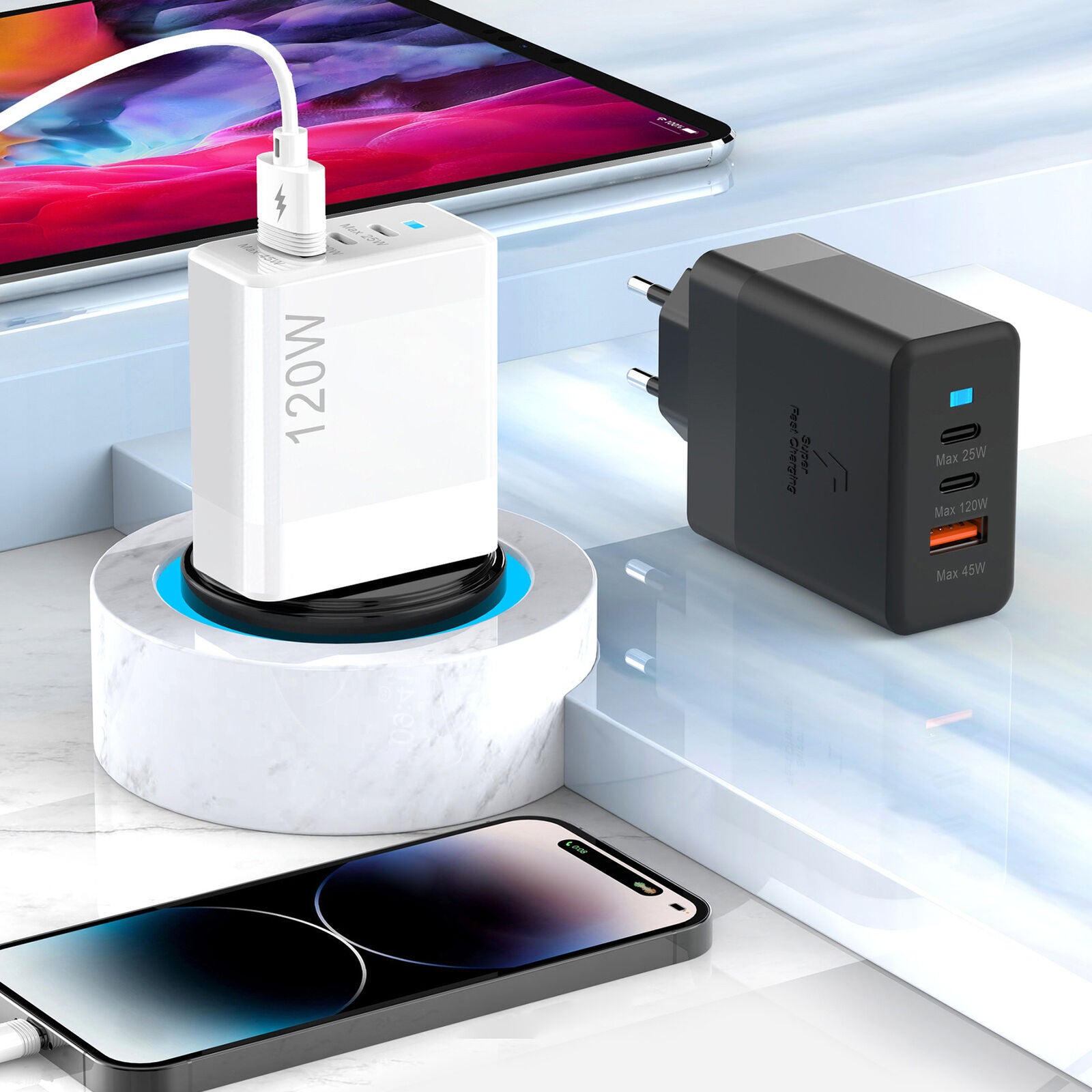 new Fast Phone Charger 120W Multi-Port USB Fast Charging Block USB Charging Station koeek - KOEEK