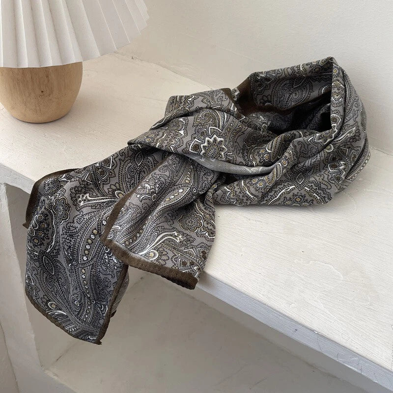 Mens Paisley Pattern Old Money Style Neutral Color Scarf Shawl Velvet Bandana 07FC0E-D4 - KOEEK