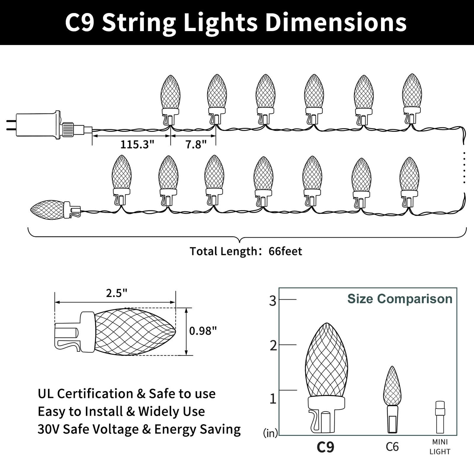 C9 Christmas String Lights 66ft 100 LED Strawberry Lights UL Plug C9 String L... 07FC0E-D4 - KOEEK