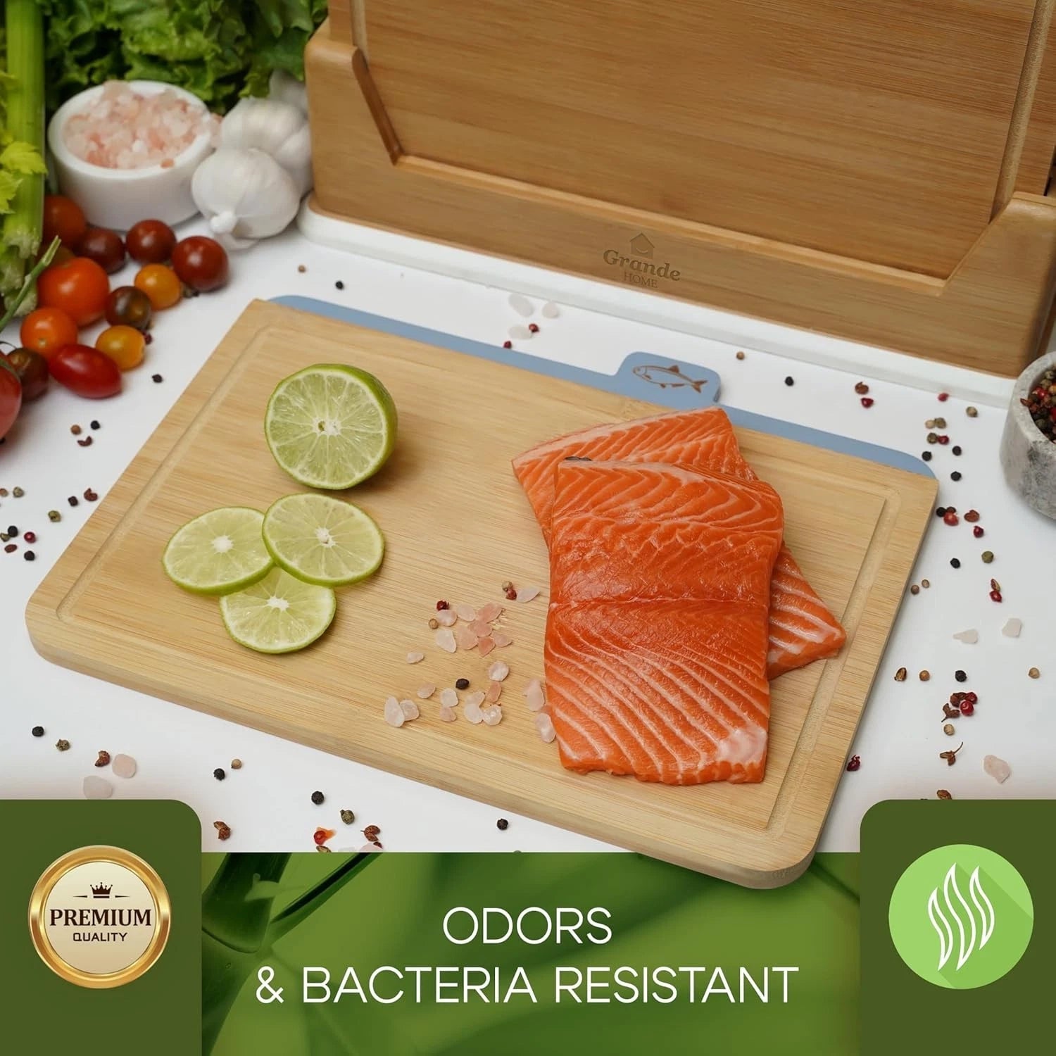 Wooden Cutting Boards for Kitchen – 5-Pcs Cutting Board Set with Holder 07FC0E-D4 - KOEEK
