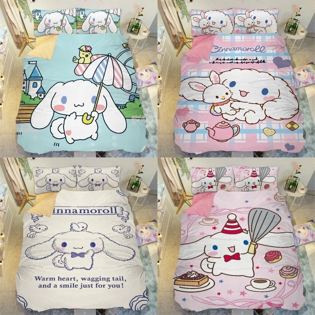 Cinnamoroll Cartoon Duvet Cover Bed Sheet Pillowcase Set for Twin Queen King Bed 07FC0E-D4 - KOEEK