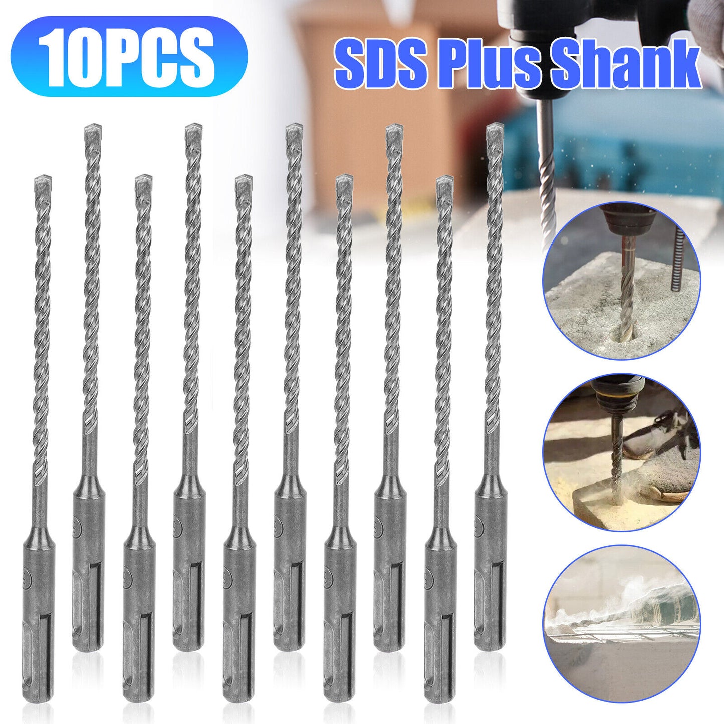 10-Pack SDS Plus 3/16" x 6" Rotary Hammer Drill Bits for Masonry Concrete Brick