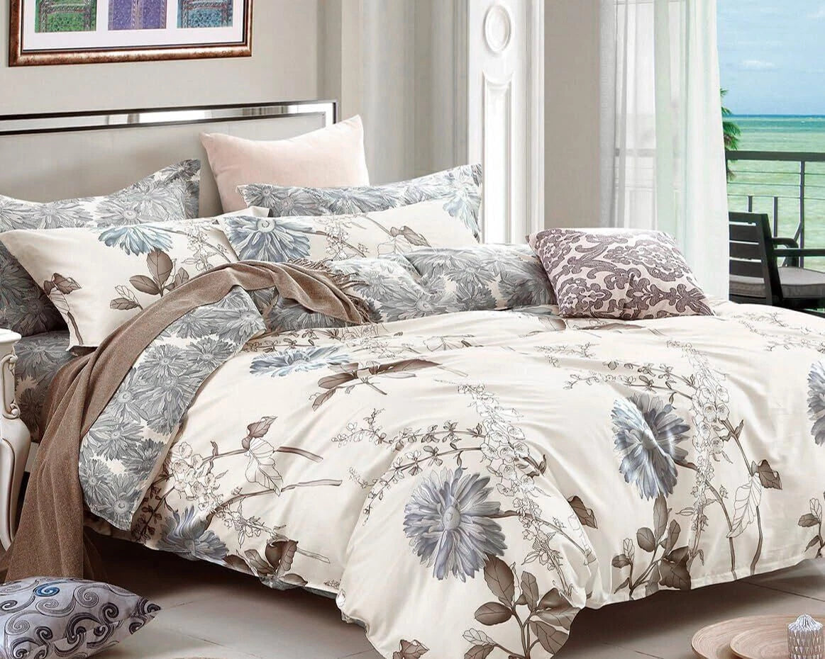 (Daisy Silhouette Reversible Floral Print 3 Piece  Cotton Bedding King Size) 07FC0E-D4 - KOEEK