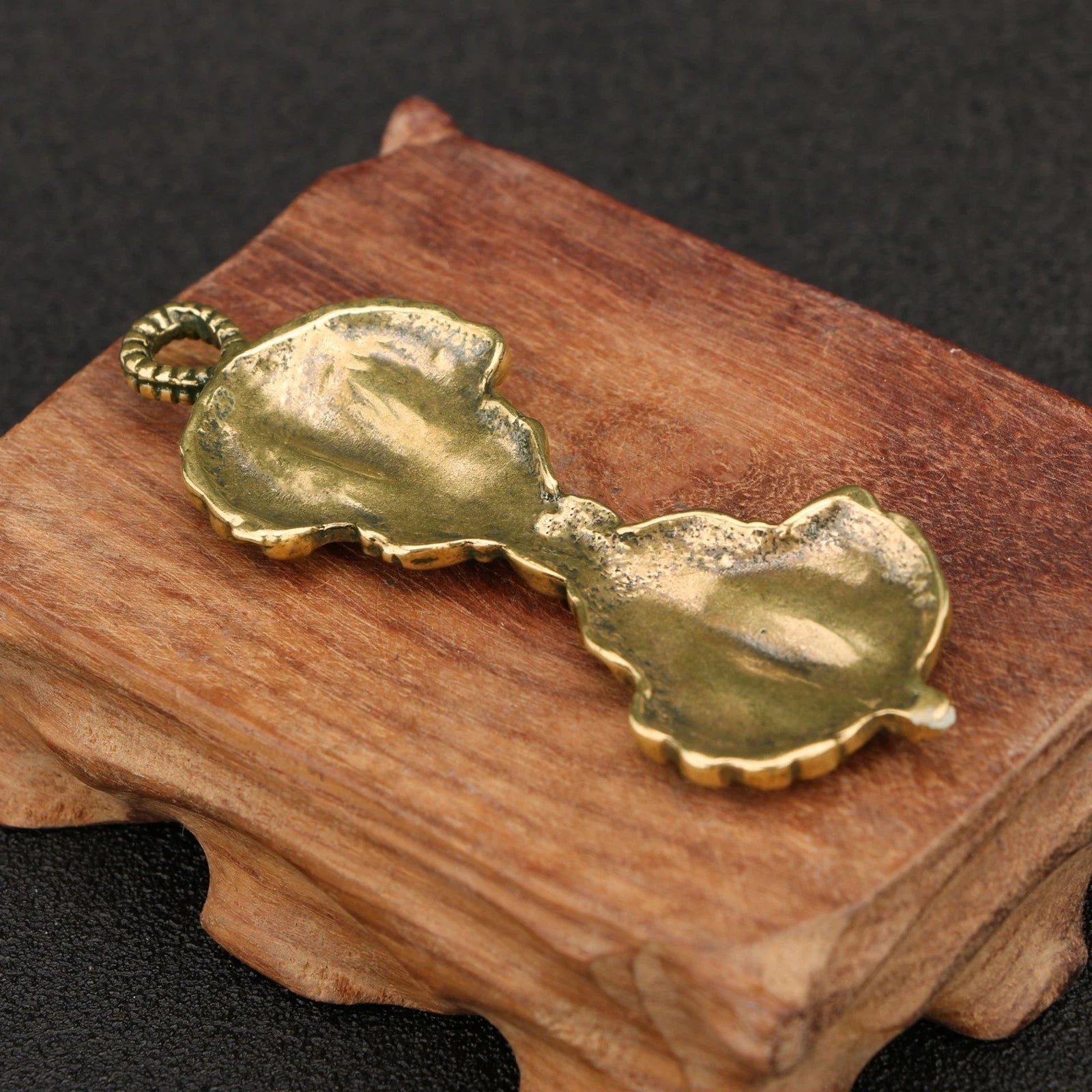 3.1"Vintage Brass China Golden Buddha's Demon-Dispelling Staff Pendant Amulet 07FC0E-D4 - KOEEK