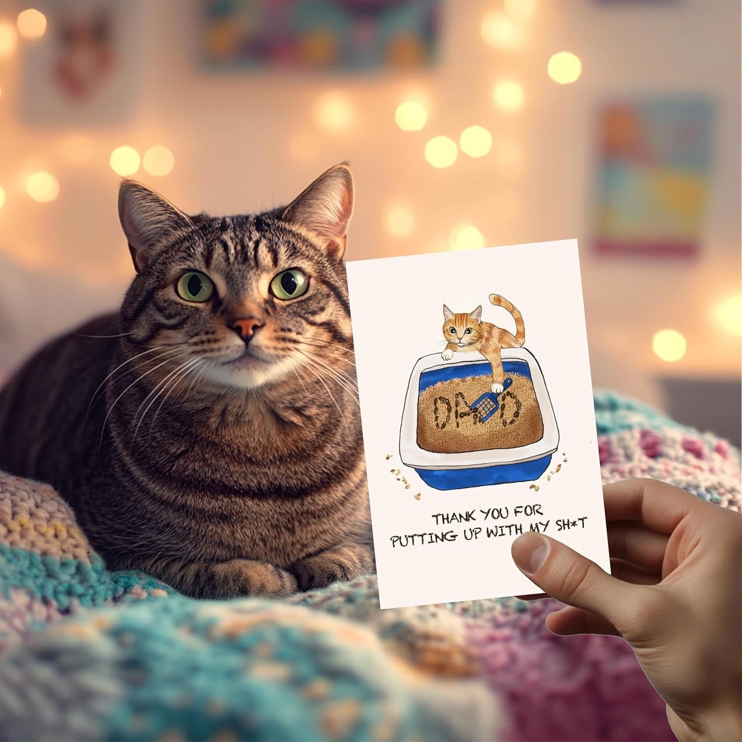 new TwoDays Funny Cat Dad Cards with Envelope and Sticker, Cute Father's
