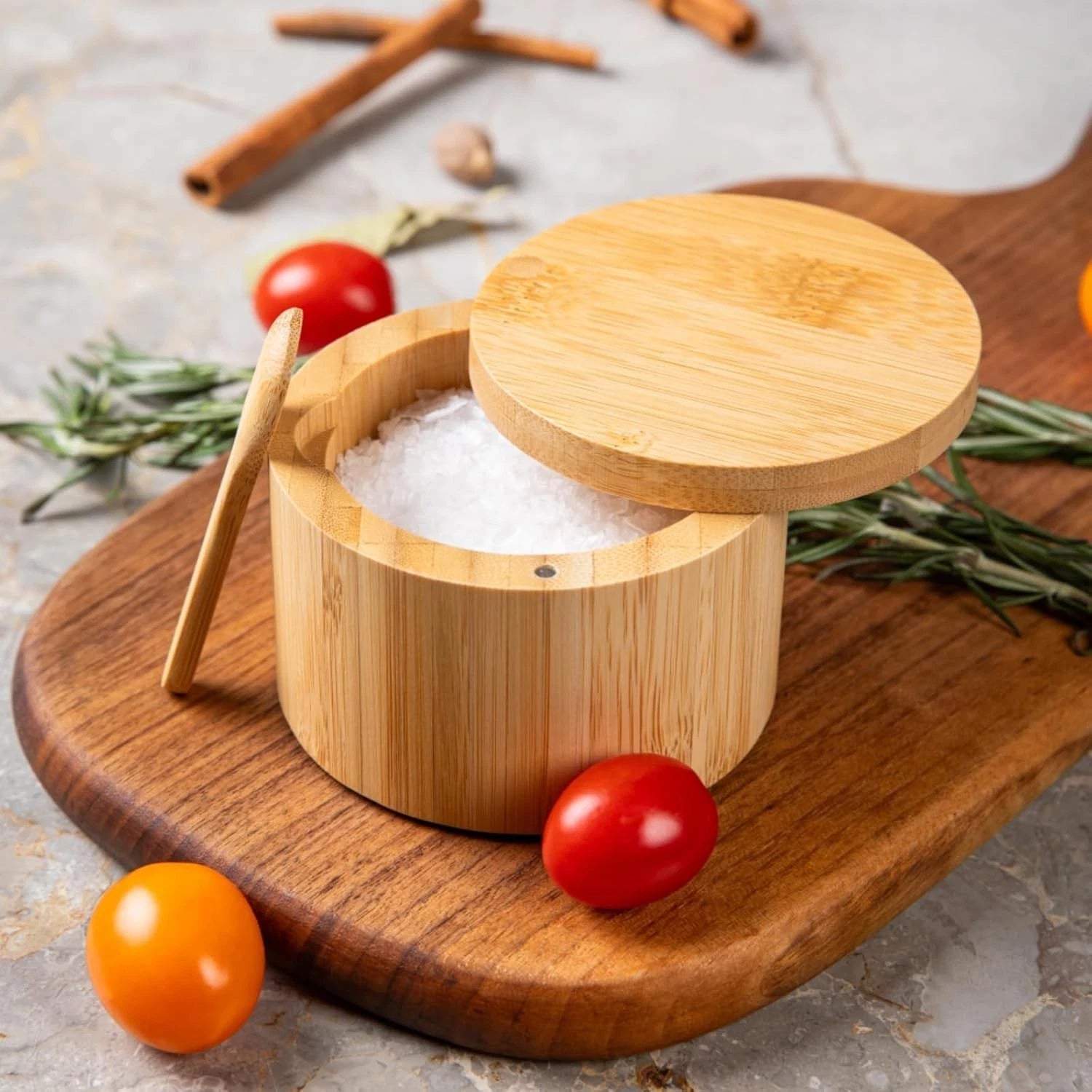 Bamboo Salt Cellar Bowl Box with Swivel Magnetic Lid to Avoid Dust 07FC0E-D4 - KOEEK