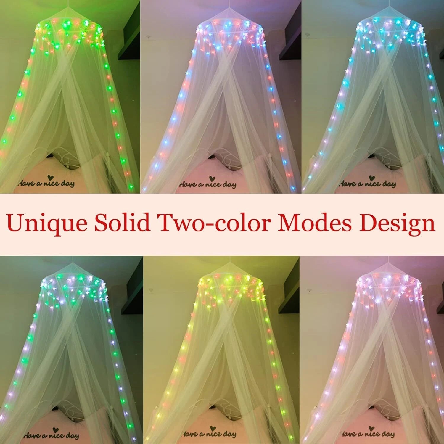 Bed Canopy with LED Star Lights, Princess Canopy Bed Curtain with 18 Colors 07FC0E-D4 - KOEEK