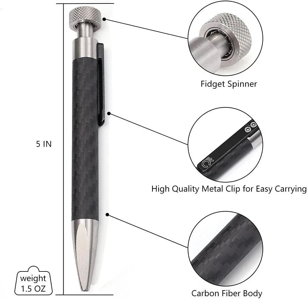 Stainless Steel Carbon Fiber Pen Ballpoint Pen With Fidget Spinner EDC Pen Gifts 07FC0E-D4 - KOEEK