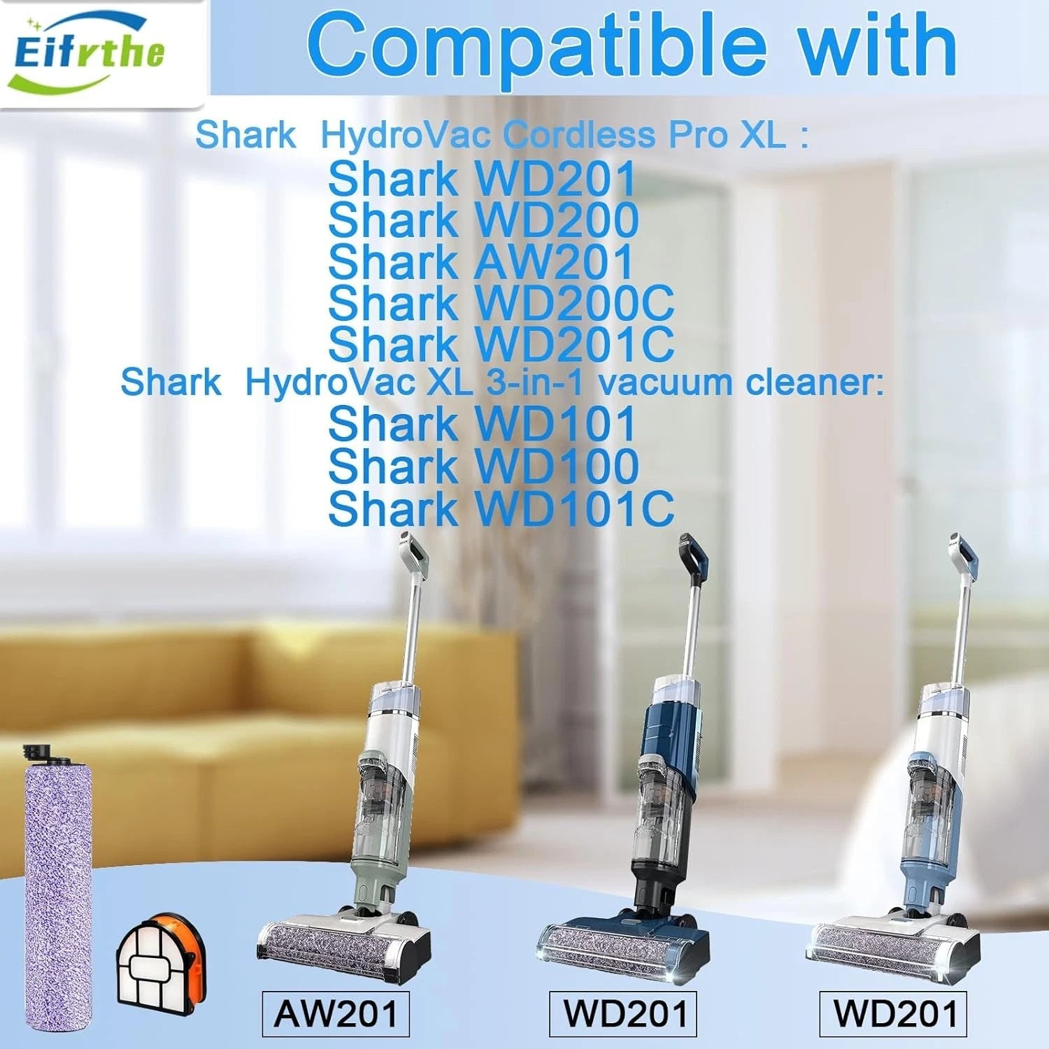 Replacement brush roller and filter set, 3-in-1 vacuum cleaner,comparison parts 07FC0E-D4 - KOEEK