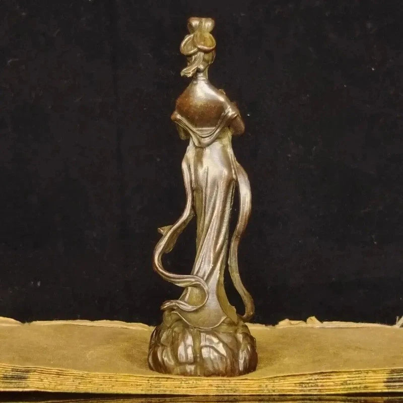 4.7" Chinese Retro Bronze Fairy Beauty Handmade Carving Statue Homen Ornament 07FC0E-D4 - KOEEK