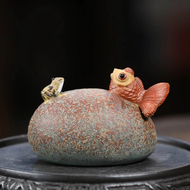 Zisha Tea Pet Clay Water Squirting Tea Play Frog Fish Home Ornament China Yixing 07FC0E-D4 - KOEEK