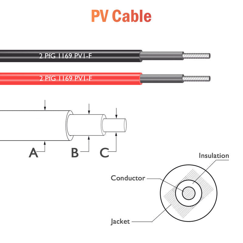 ny 1 par sort+rød solcellepanel forlengelseskabel ledning solcellekontakter 12 AWG gauge