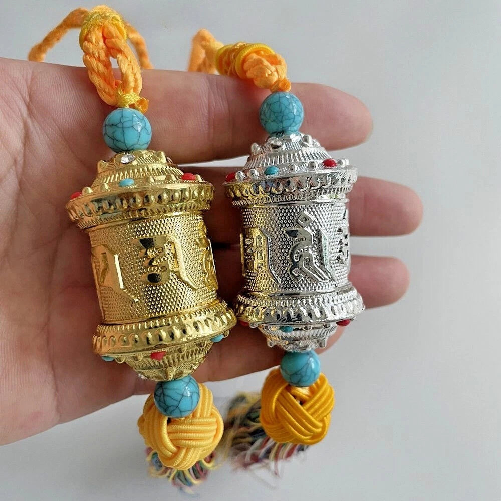 5cm Alloy Buddhism Prayer Wheel Pendant Car Decoration Golden Decoration 07FC0E-D4 - KOEEK