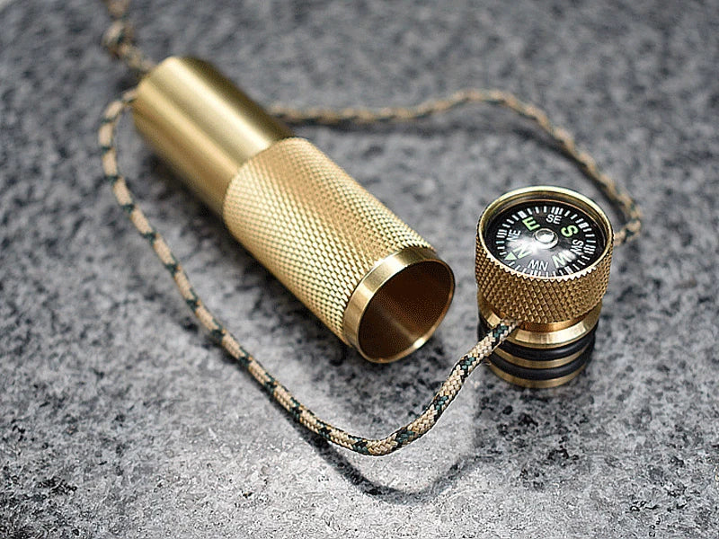 EDC Brass Waterproof Pill Case Container Box Pendant Compass Multi Tool Gift 07FC0E-D4 - KOEEK
