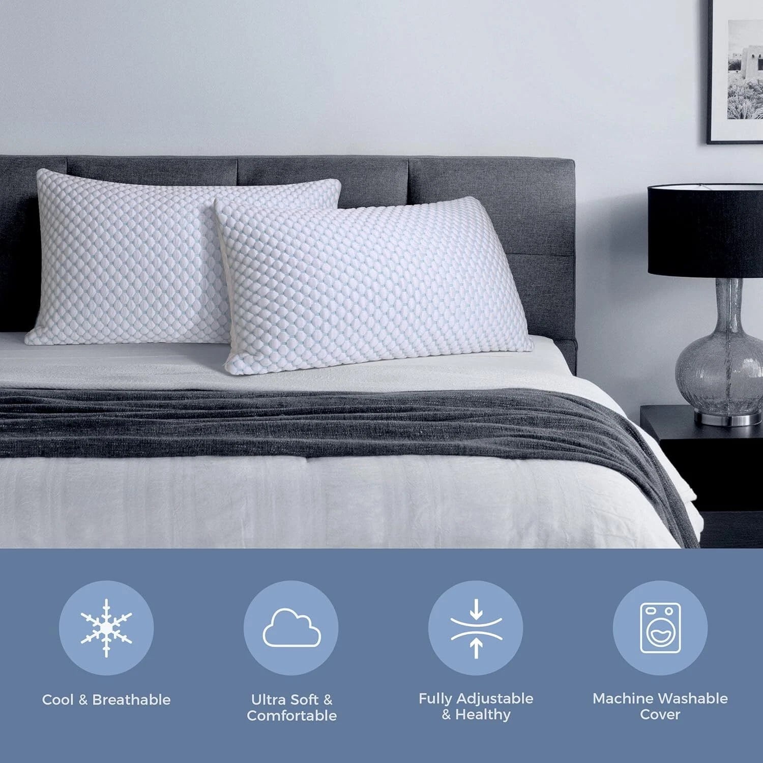 Compressed Memory Foam Pillow King 2-Pack, Sleep Cooling Pillow 2-Pack 07FC0E-D4 - KOEEK