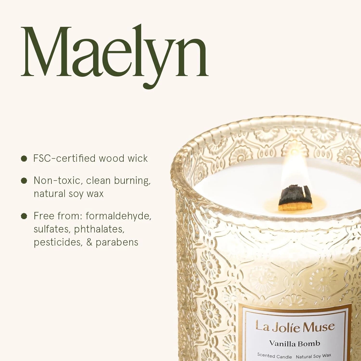 Vanilla Candle, Unisex Aromatherapy Candle Gift Set, 19 oz. Wooden Wick 07FC0E-D4 - KOEEK