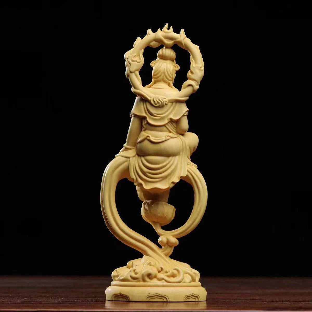 15cm Boxwood Carved Guanyin Statue Wooden Buddha Figurine Home Altar Decor 07FC0E-D4 - KOEEK