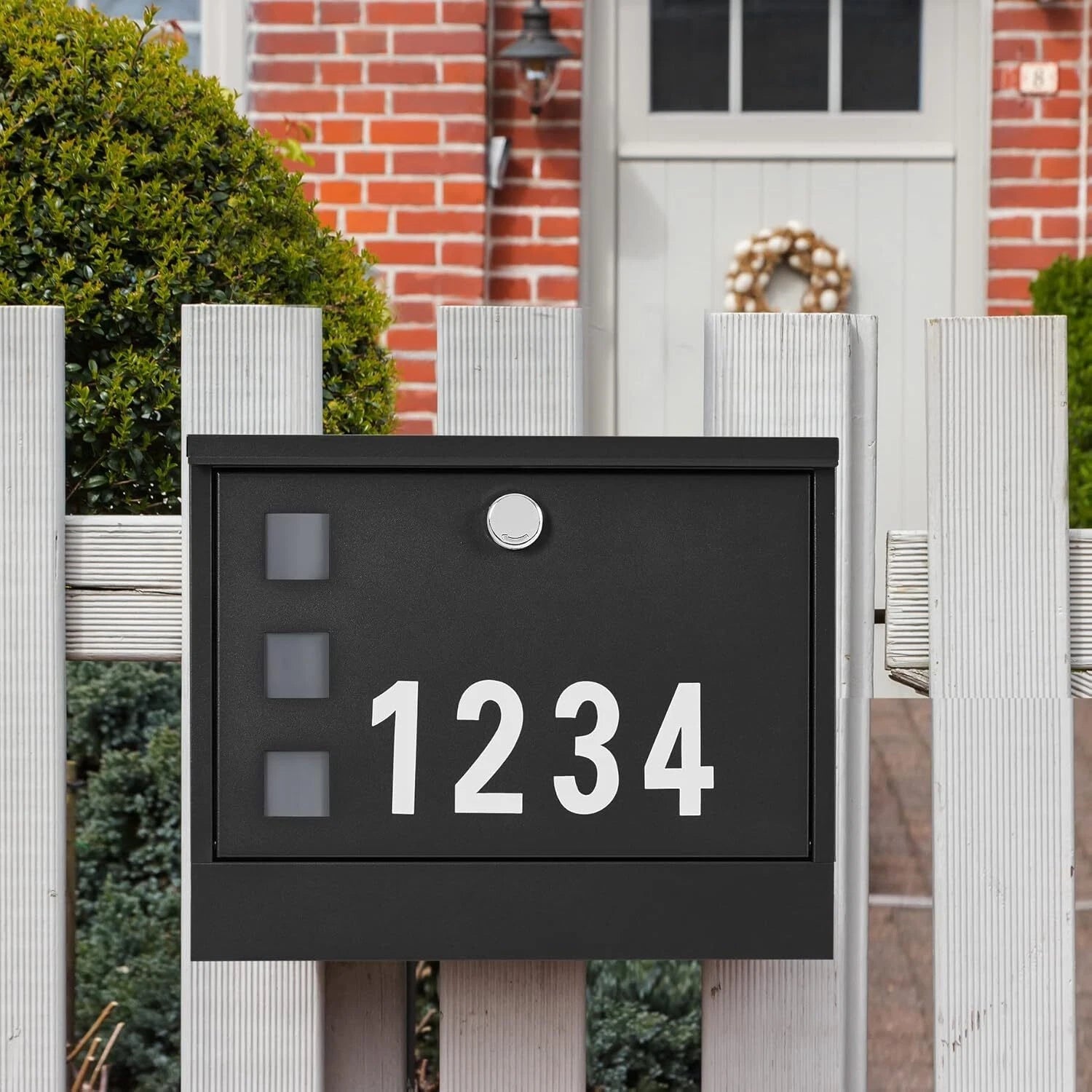 Locking Wall Mount Mailbox withThree Mailbox Number StickersLarge Capacity,Black 07FC0E-D4 - KOEEK