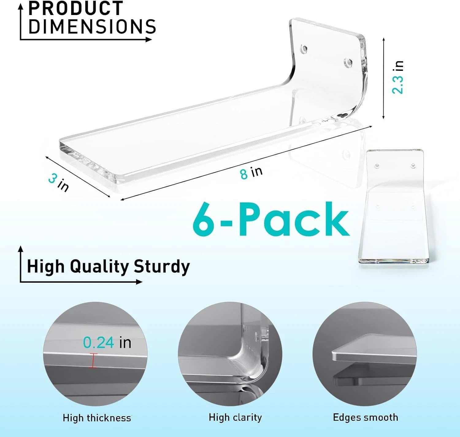Floating Shoe Display Shelves for Wall Mount Set of 6 - Clear Acrylic Floating 07FC0E-D4 - KOEEK