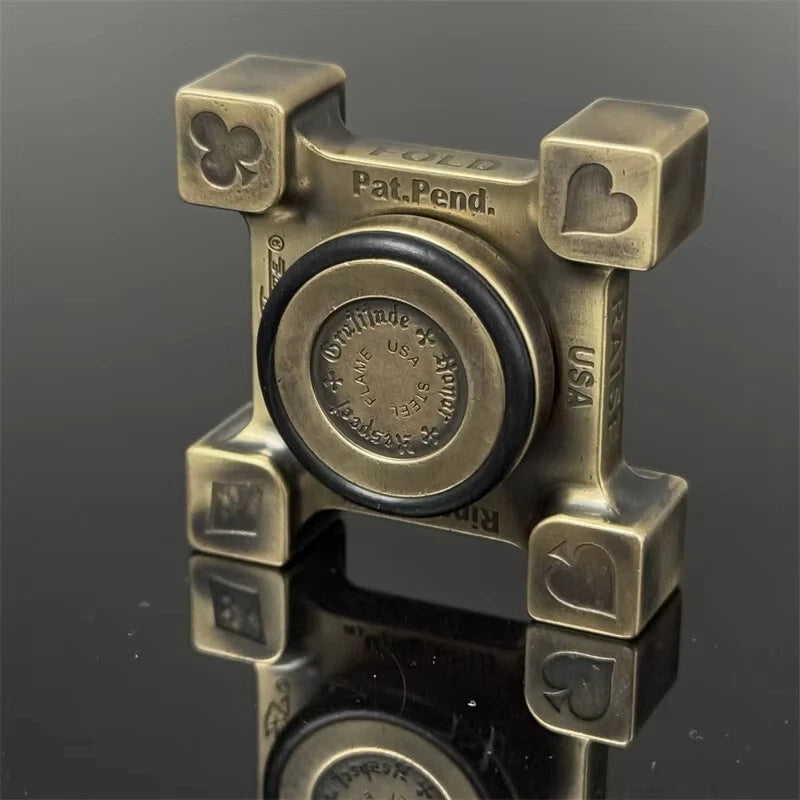 Brass Hand Spinner Retro Mahjong Pattern Poker Skull Pattern Fidget Spinner Toy 07FC0E-D4 - KOEEK