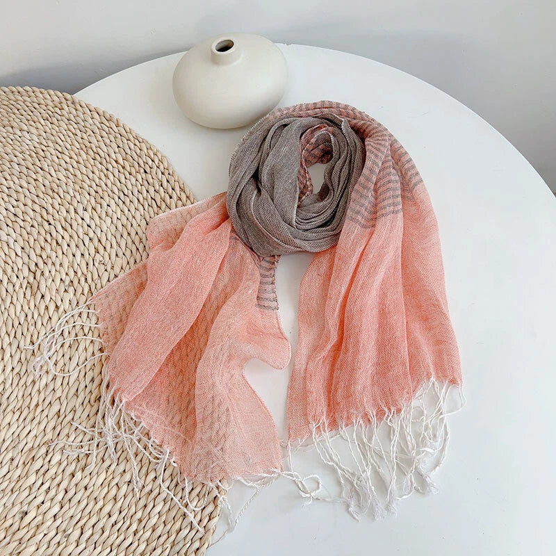 Unisex  Flax Linen Thin Scarf Tasseled Preppy Plaid Shawl Bandana Wrap 07FC0E-D4 - KOEEK
