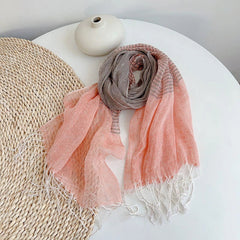 Unisex  Flax Linen Thin Scarf Tasseled Preppy Plaid Shawl Bandana Wrap 07FC0E-D4 - KOEEK
