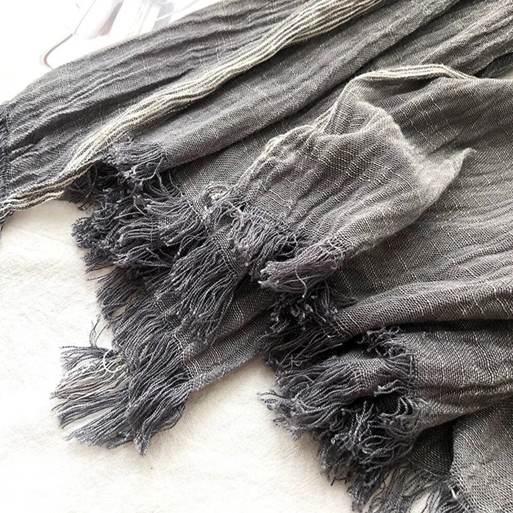 Cotton Linen Men's Scarf Autumn Winter Striped Tassel Scarves Shawl Wrap Unisex 07FC0E-D4 - KOEEK