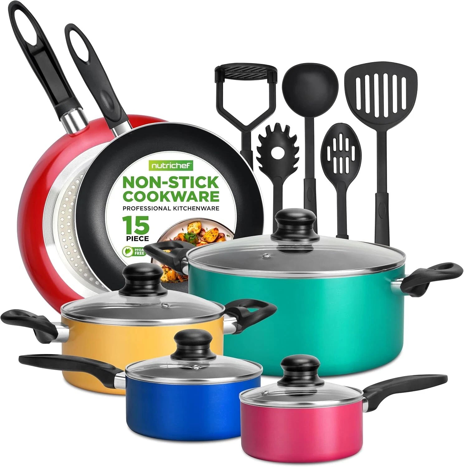15-Piece Non-Stick Kitchen Cookware Set, PFOA/PFOS Free 07FC0E-D4 - KOEEK