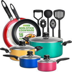 15-Piece Non-Stick Kitchen Cookware Set, PFOA/PFOS Free 07FC0E-D4 - KOEEK