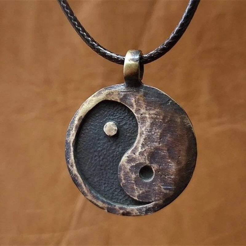 Vintage Ancient Looking Yin Yang Necklace Charm Pendant Necklaces for Women Men 07FC0E-D4 - KOEEK