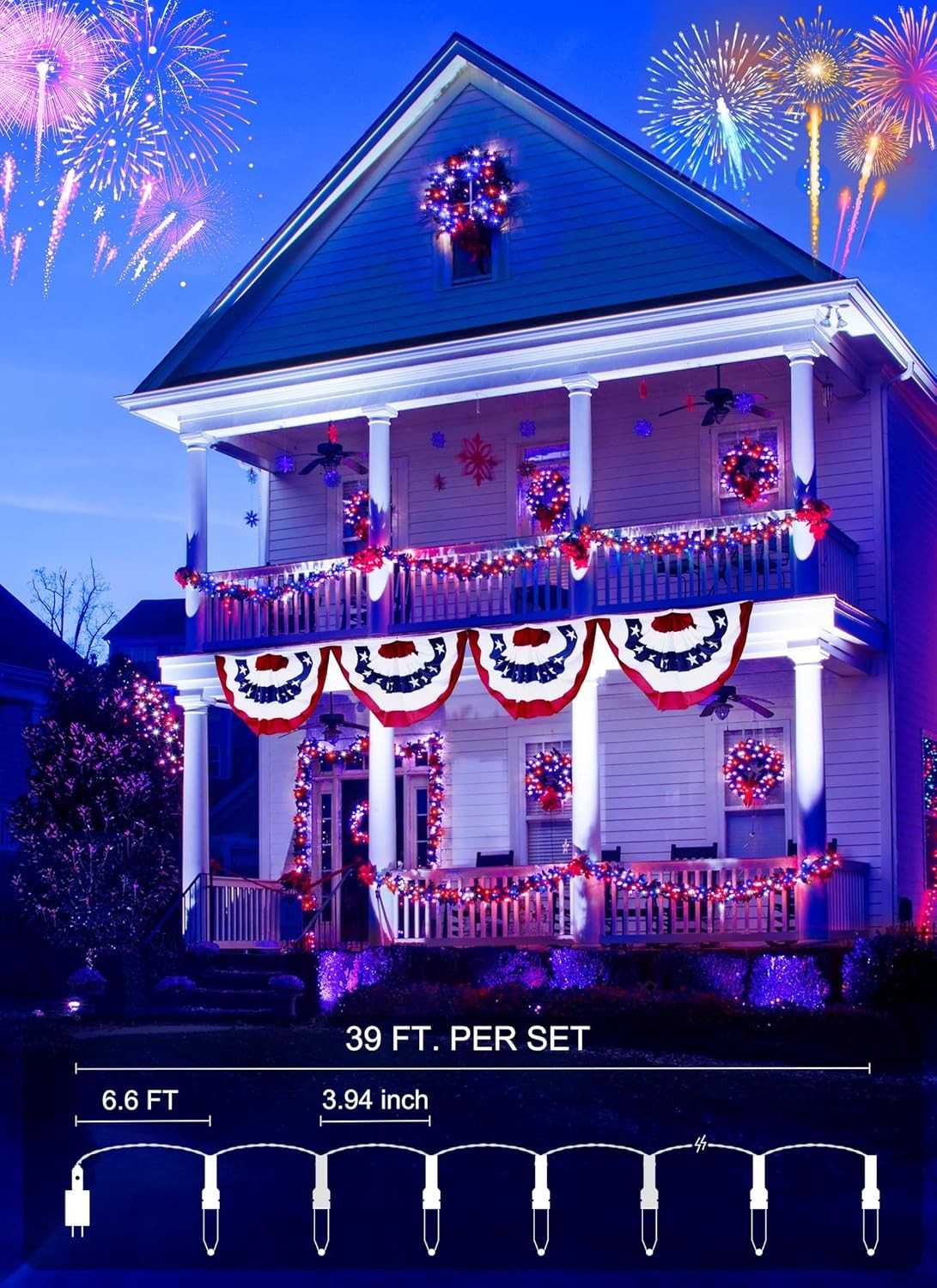new Red White Blue String Lights Plug in - 100 Count, - Wire 07FC0E-D4 - KOEEK