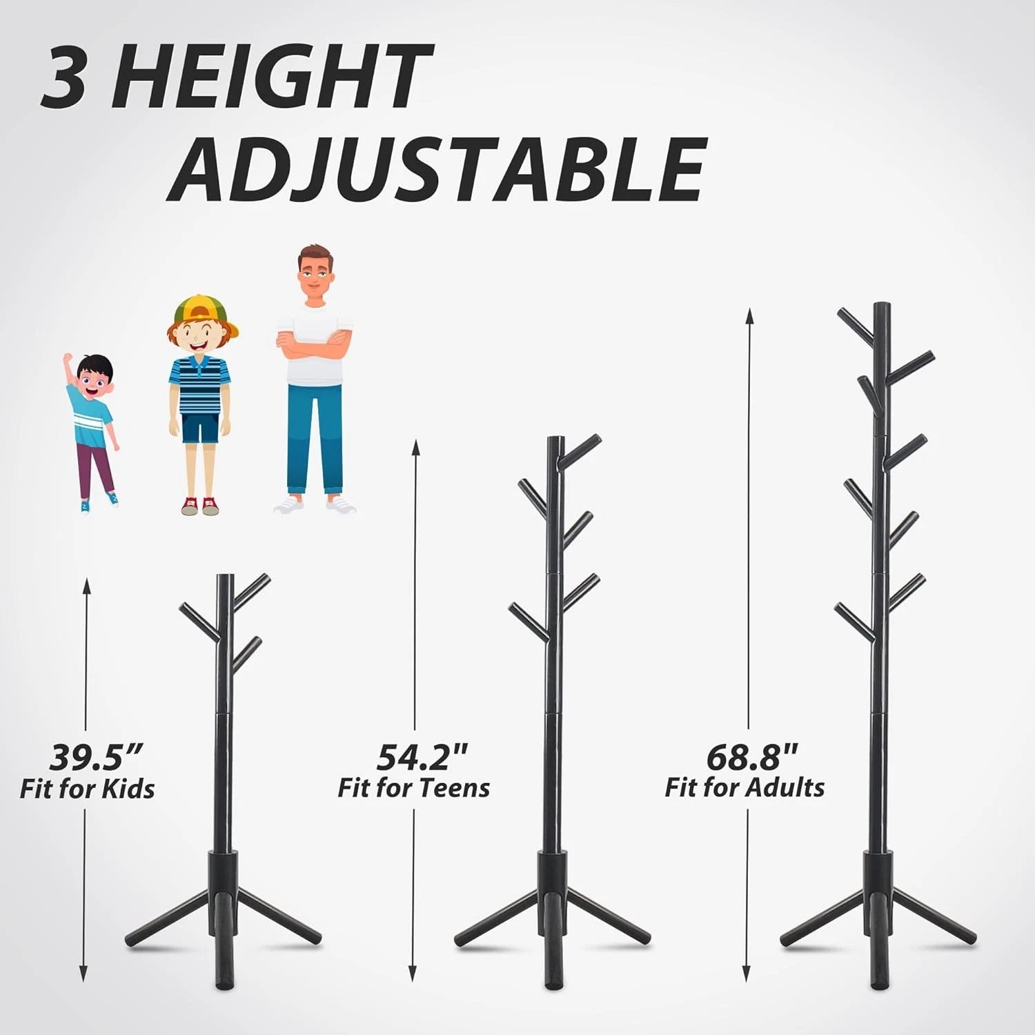 Durable Wooden Coat Rack, Freestanding Coat Rack with Stable Triangular Base 07FC0E-D4 - KOEEK