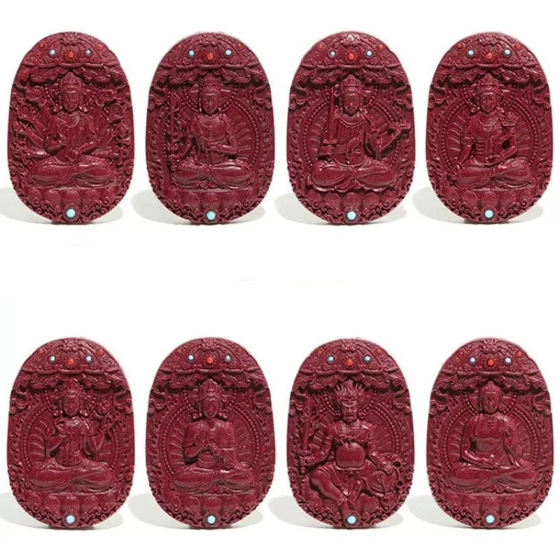 Natural Cinnabar Handcarved Twelve Zodiac Buddha Statue Pendant Amulet Necklace 07FC0E-D4 - KOEEK