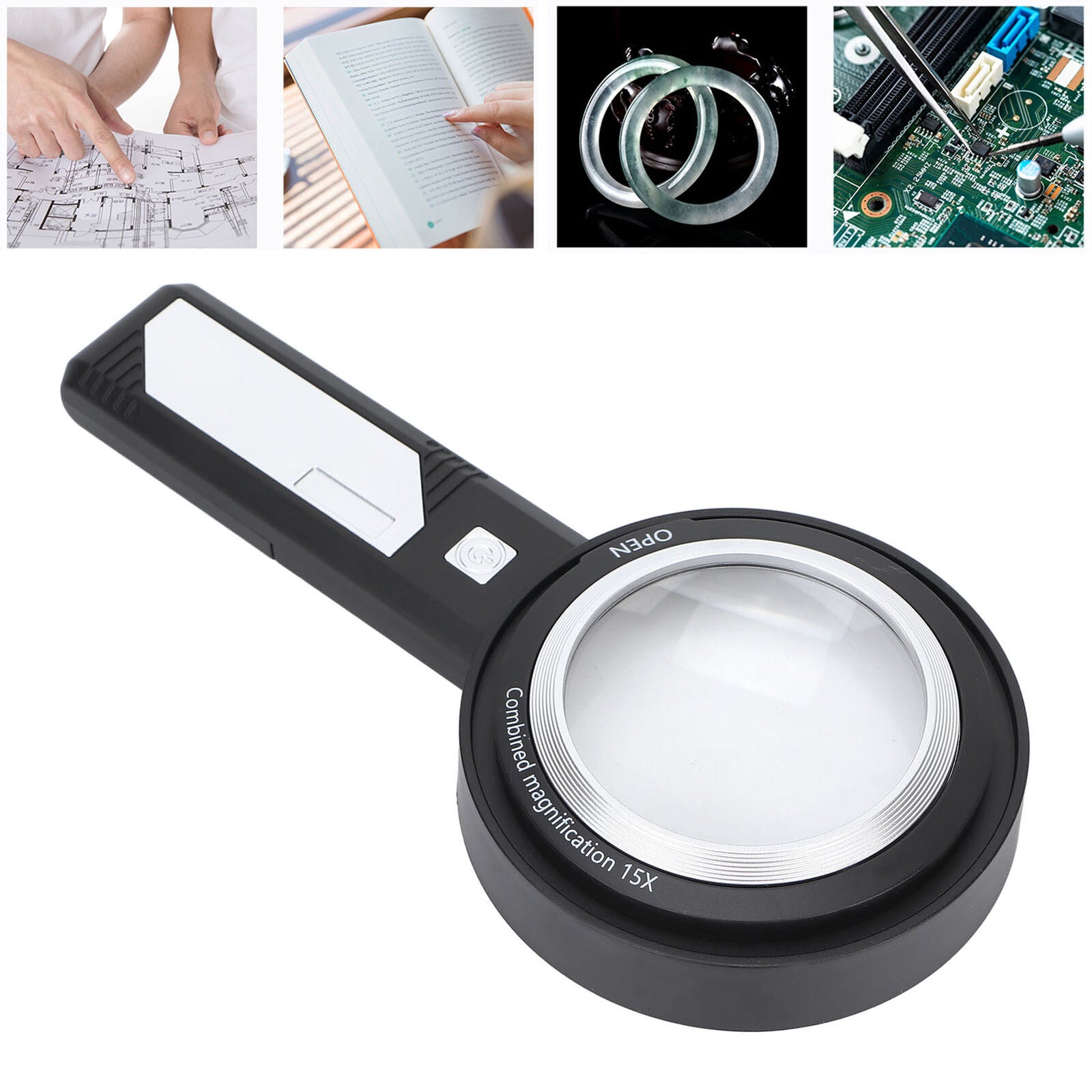 new Seniors 6X/15X Magnifying Glass 6 LED Lights Handheld Lens Magnifier For Rea AP9 koeek - KOEEK